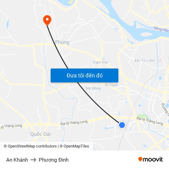 An Khánh to Phương Đình map