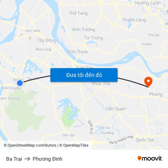 Ba Trại to Phương Đình map