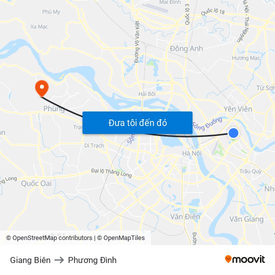 Giang Biên to Phương Đình map