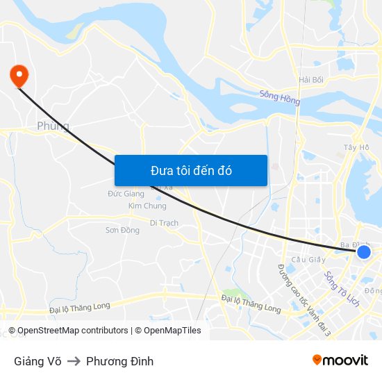 Giảng Võ to Phương Đình map