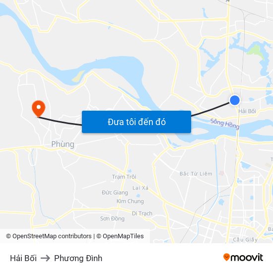 Hải Bối to Phương Đình map