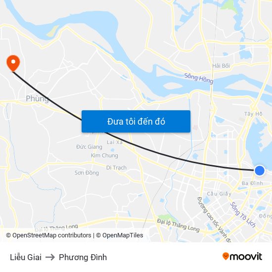 Liễu Giai to Phương Đình map