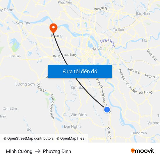 Minh Cường to Phương Đình map