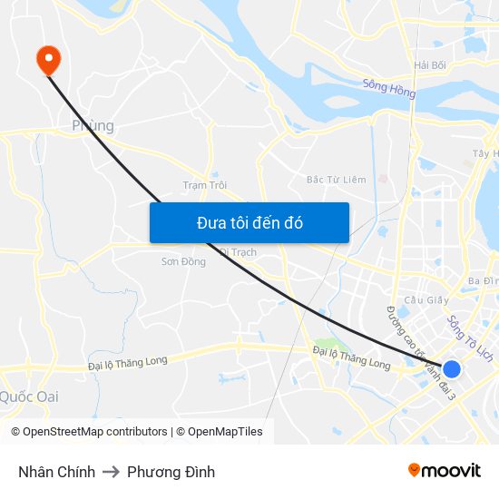 Nhân Chính to Phương Đình map