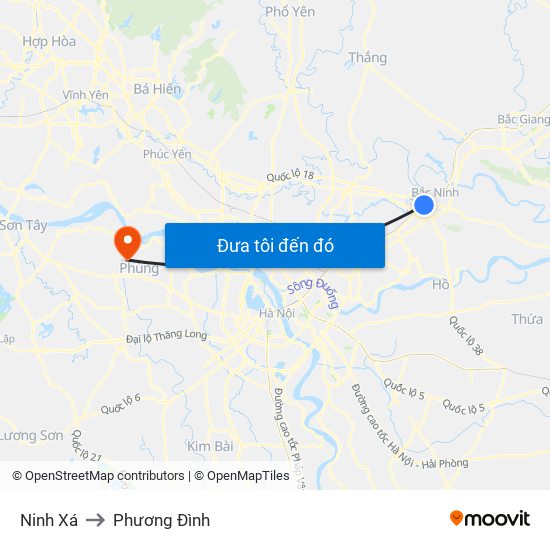 Ninh Xá to Phương Đình map