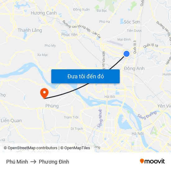 Phú Minh to Phương Đình map