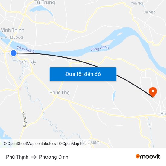 Phú Thịnh to Phương Đình map