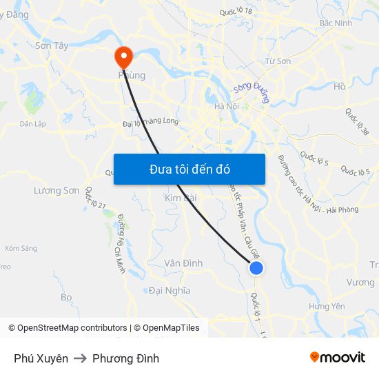 Phú Xuyên to Phương Đình map