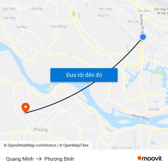Quang Minh to Phương Đình map