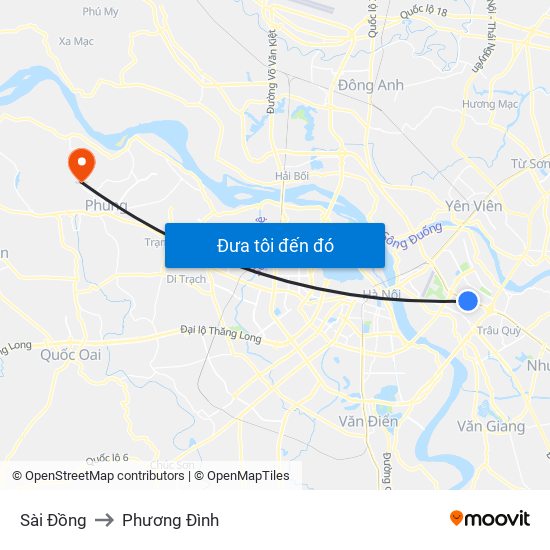 Sài Đồng to Phương Đình map