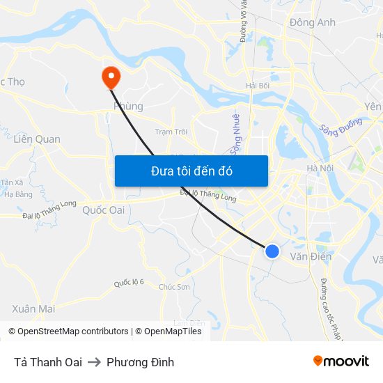 Tả Thanh Oai to Phương Đình map