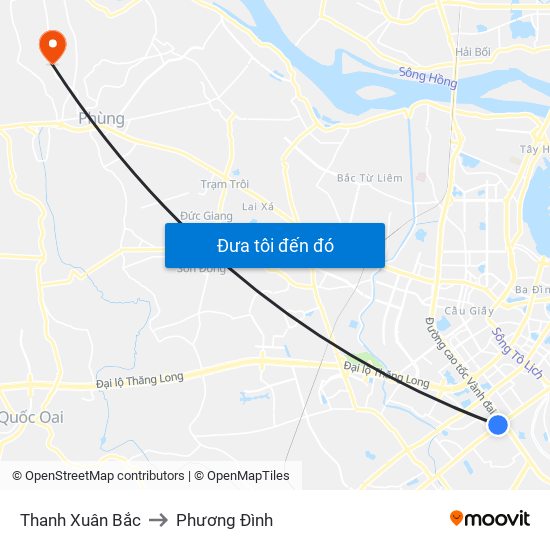 Thanh Xuân Bắc to Phương Đình map