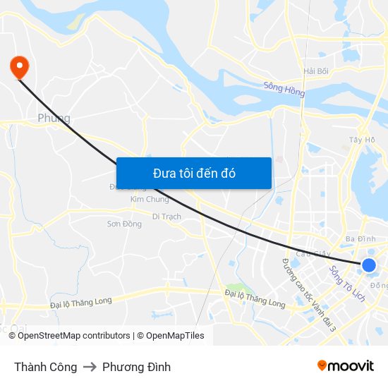 Thành Công to Phương Đình map