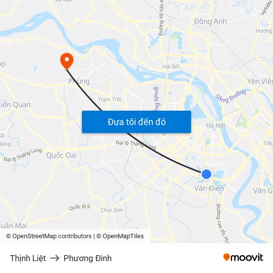 Thịnh Liệt to Phương Đình map