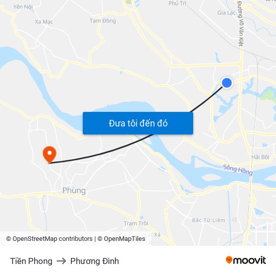 Tiền Phong to Phương Đình map