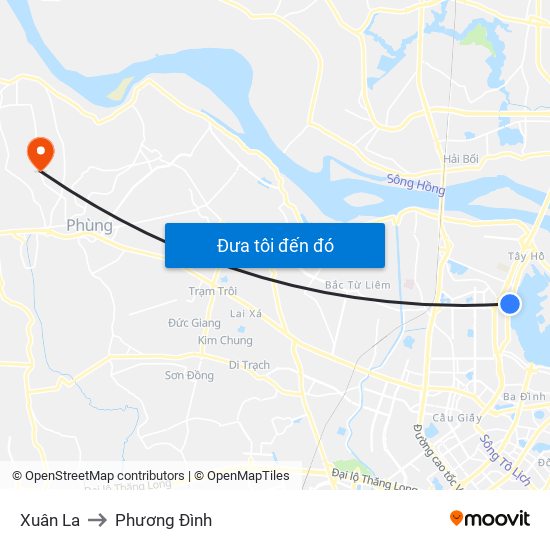 Xuân La to Phương Đình map