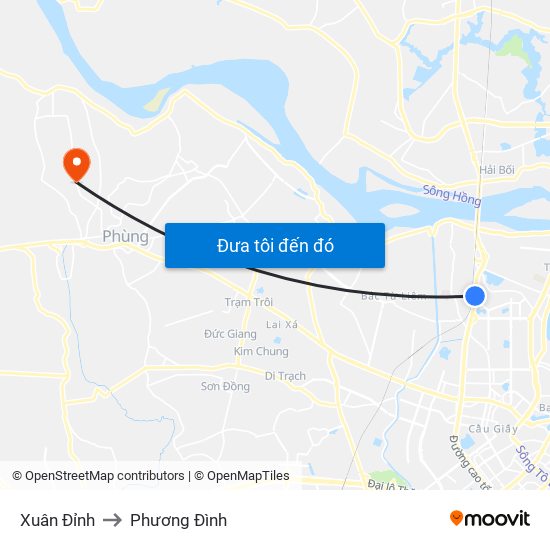 Xuân Đỉnh to Phương Đình map