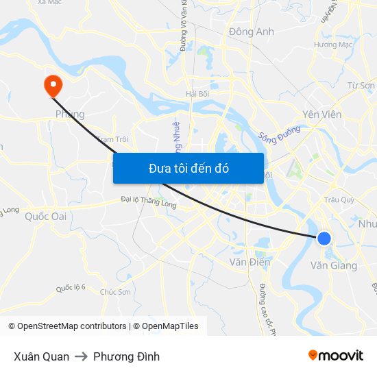 Xuân Quan to Phương Đình map