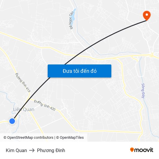 Kim Quan to Phương Đình map