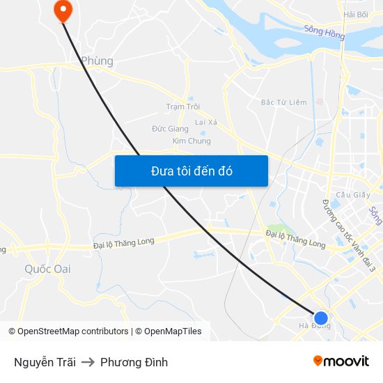 Nguyễn Trãi to Phương Đình map