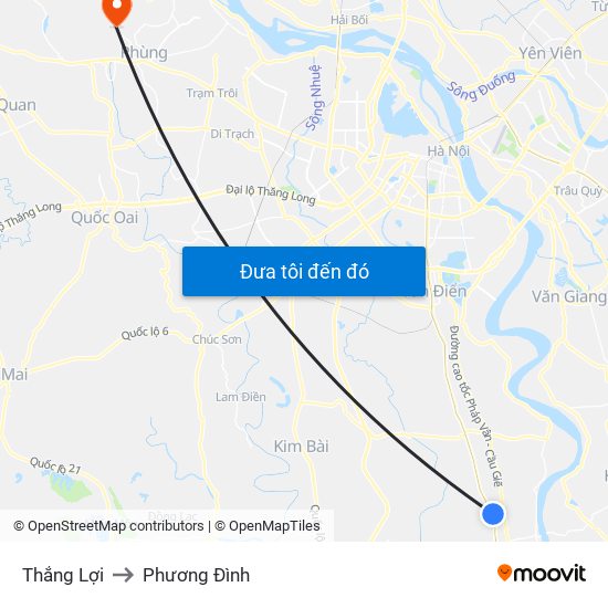 Thắng Lợi to Phương Đình map