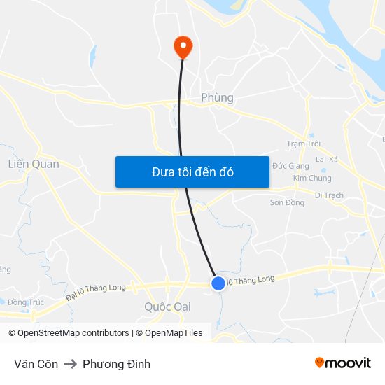 Vân Côn to Phương Đình map