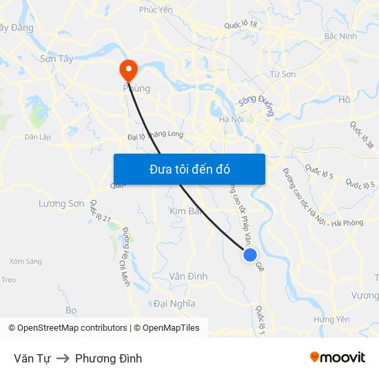 Văn Tự to Phương Đình map