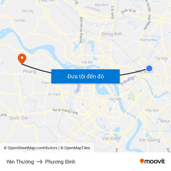 Yên Thường to Phương Đình map