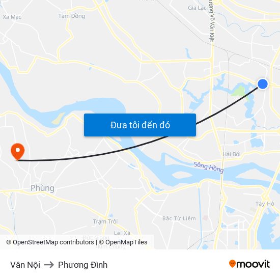 Vân Nội to Phương Đình map