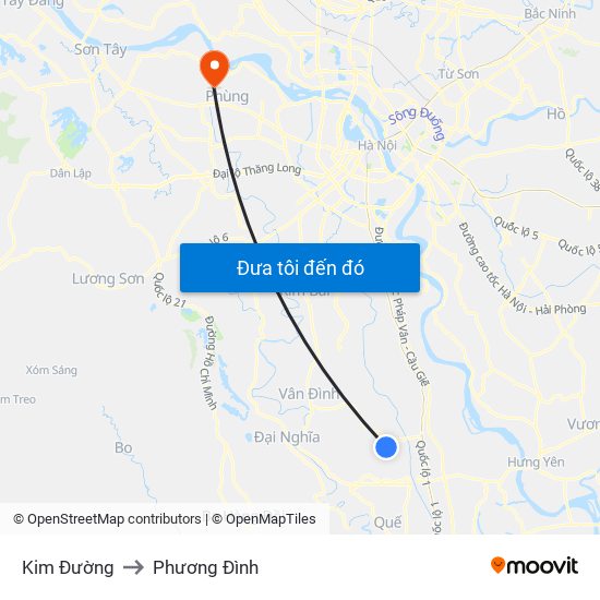 Kim Đường to Phương Đình map