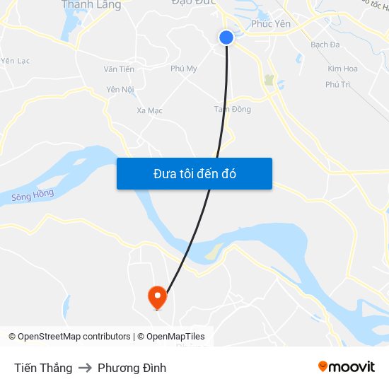 Tiến Thắng to Phương Đình map