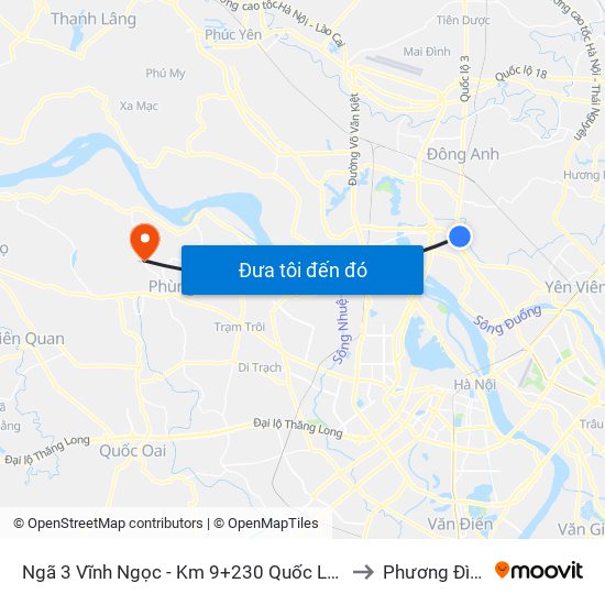 Ngã 3 Vĩnh Ngọc - Km 9+230 Quốc Lộ 3 to Phương Đình map