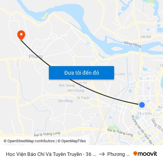 Học Viện Báo Chí Và Tuyên Truyền - 36 Xuân Thủy to Phương Đình map