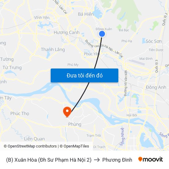 (B) Xuân Hòa (Đh Sư Phạm Hà Nội 2) to Phương Đình map