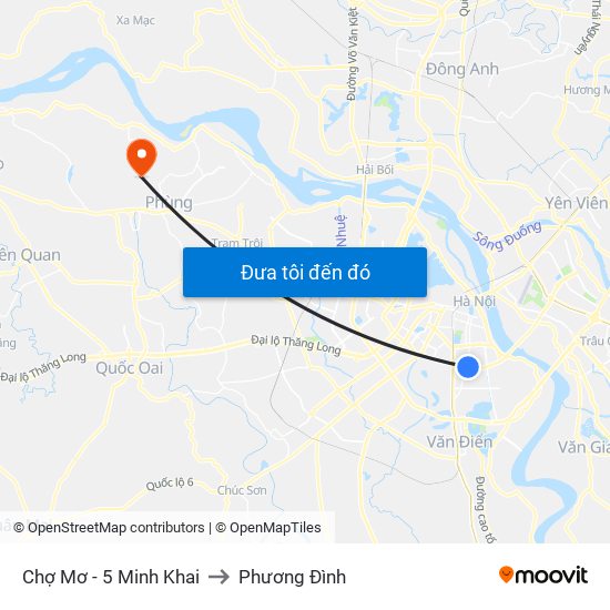 Chợ Mơ - 5 Minh Khai to Phương Đình map