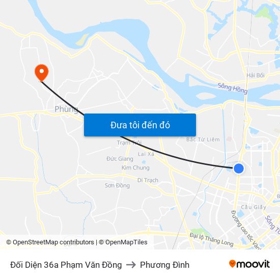 Đối Diện 36a Phạm Văn Đồng to Phương Đình map