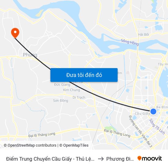 Điểm Trung Chuyển Cầu Giấy - Thủ Lệ 02 to Phương Đình map