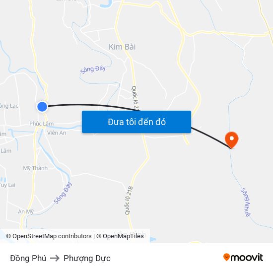 Đồng Phú to Phượng Dực map
