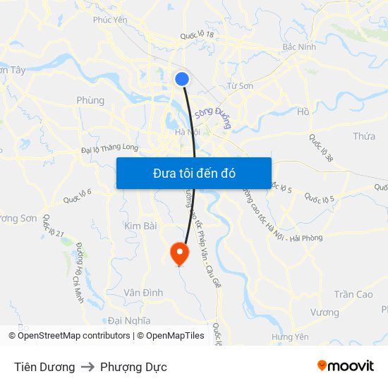 Tiên Dương to Phượng Dực map