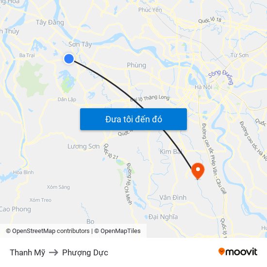 Thanh Mỹ to Phượng Dực map