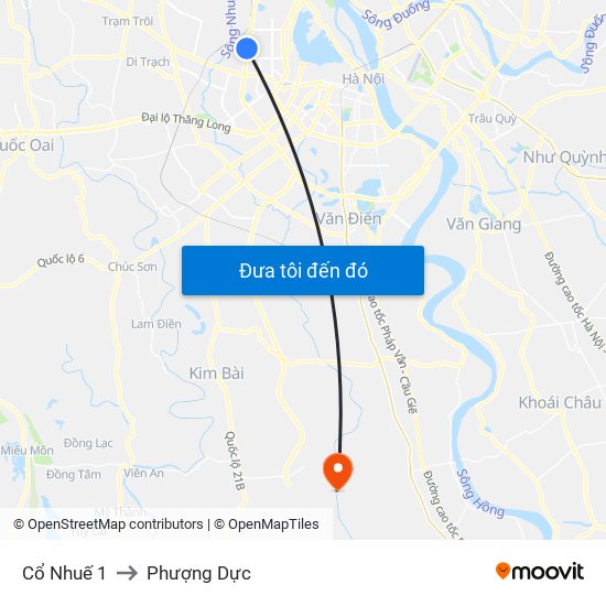 Cổ Nhuế 1 to Phượng Dực map