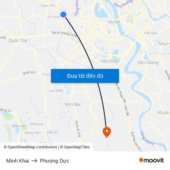 Minh Khai to Phượng Dực map