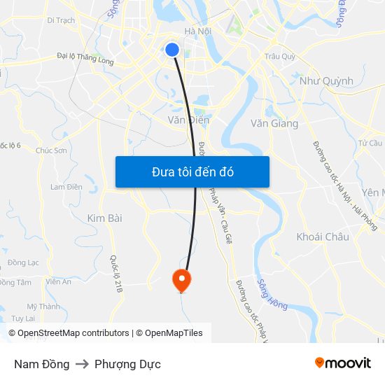 Nam Đồng to Phượng Dực map