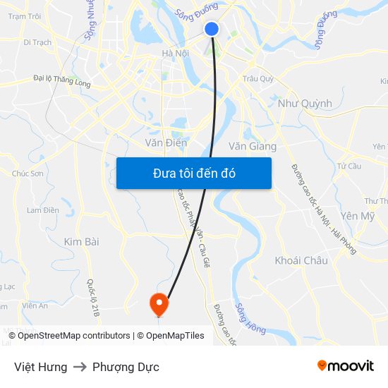 Việt Hưng to Phượng Dực map