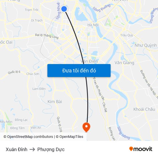 Xuân Đỉnh to Phượng Dực map