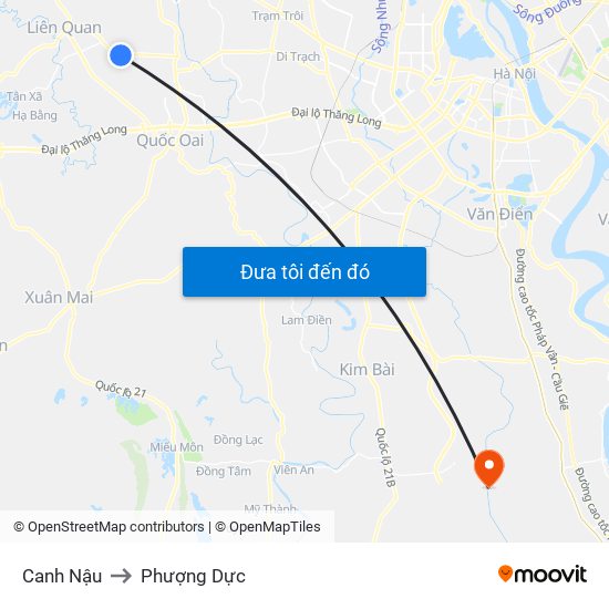 Canh Nậu to Phượng Dực map