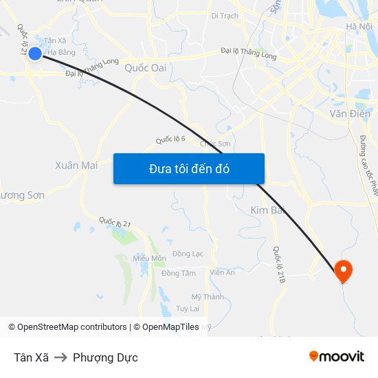 Tân Xã to Phượng Dực map