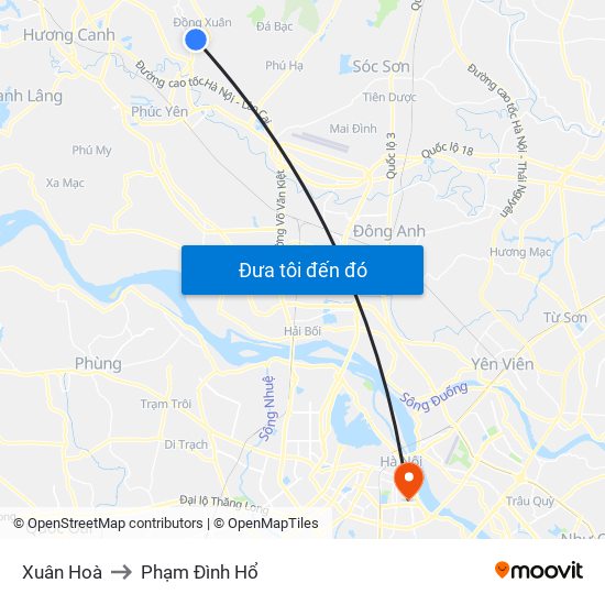 Xuân Hoà to Phạm Đình Hổ map