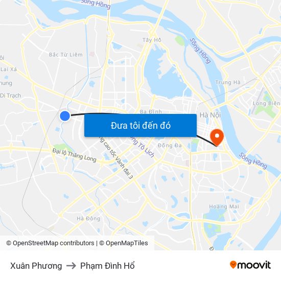 Xuân Phương to Phạm Đình Hổ map