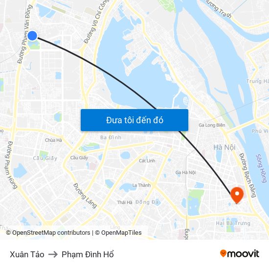 Xuân Tảo to Phạm Đình Hổ map